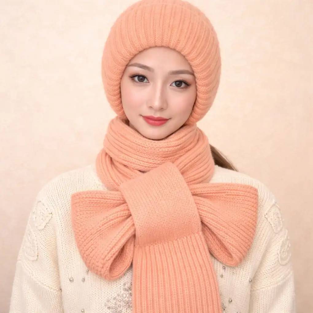 NEW Winter Protection Windproof Cap with Scarf ( Peach / Apricot)